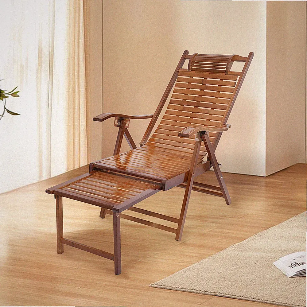 Bamboo Folding Rocking Chair Adjustable Backrest Lounge Recliner Indoor Outdoor