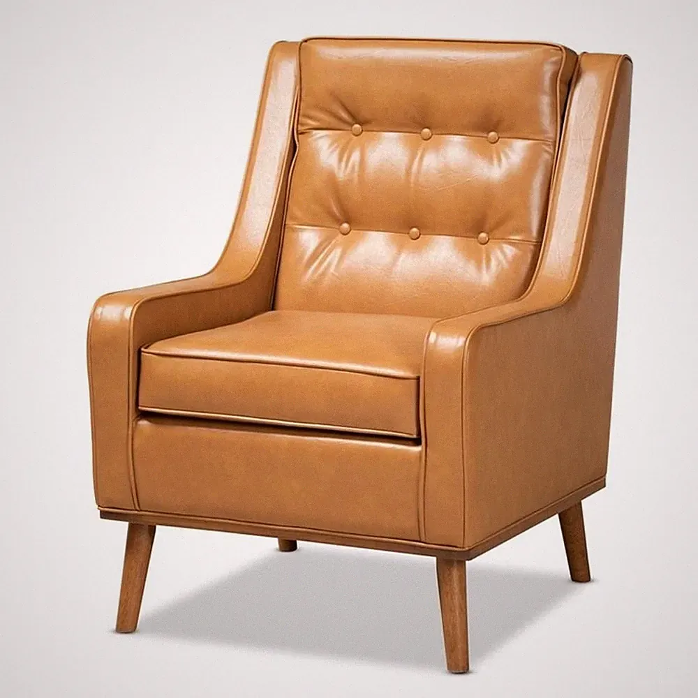Baxton Studio Daley Tan Faux Leather Walnut Brown Finished Wood Lounge Armchair