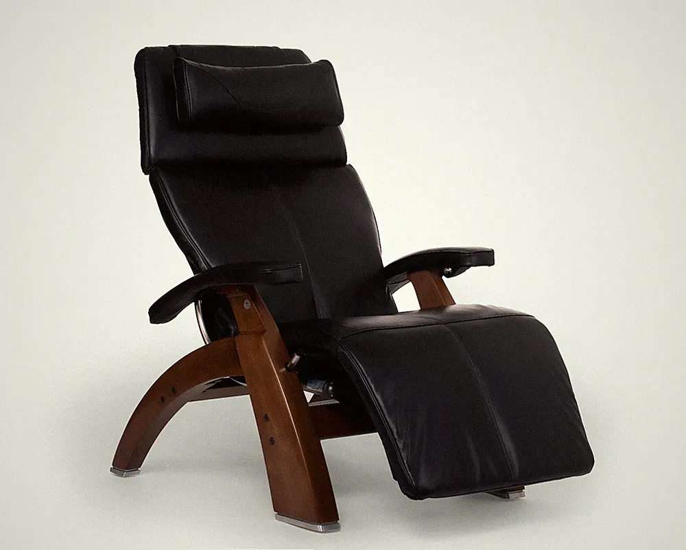 Black Leather PC LIVE PC-610 Human Touch Zero Gravity Perfect Chair Walnut Wood
