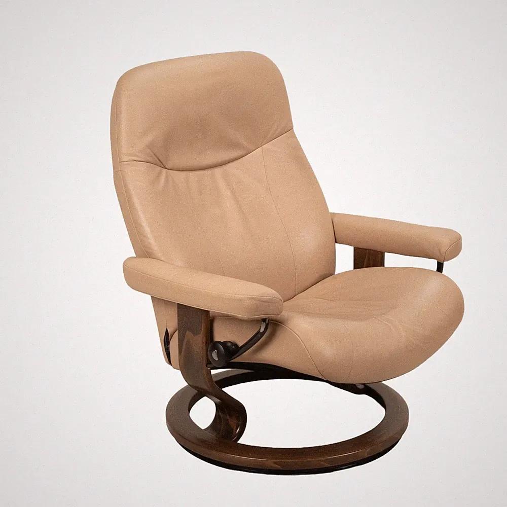 Ekornes Stressless Consul Recliner in Tan Leather W/ Walnut Base - Large Model