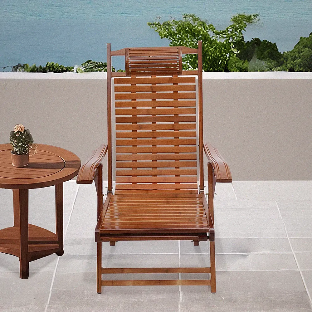 Walnut Color Bamboo Folding Lounge Chair Garden Leisure Chair Max Load 200kg